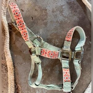 Mint Green Horse Halter with Coral Geometric Trim